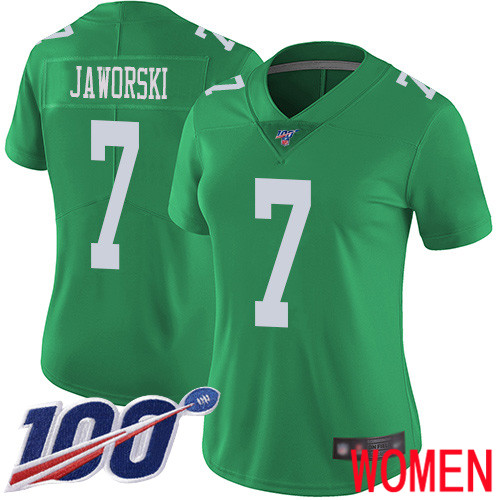 Women Philadelphia Eagles #7 Ron Jaworski Limited Green Rush Vapor Untouchable NFL Jersey 100th Season->nfl t-shirts->Sports Accessory